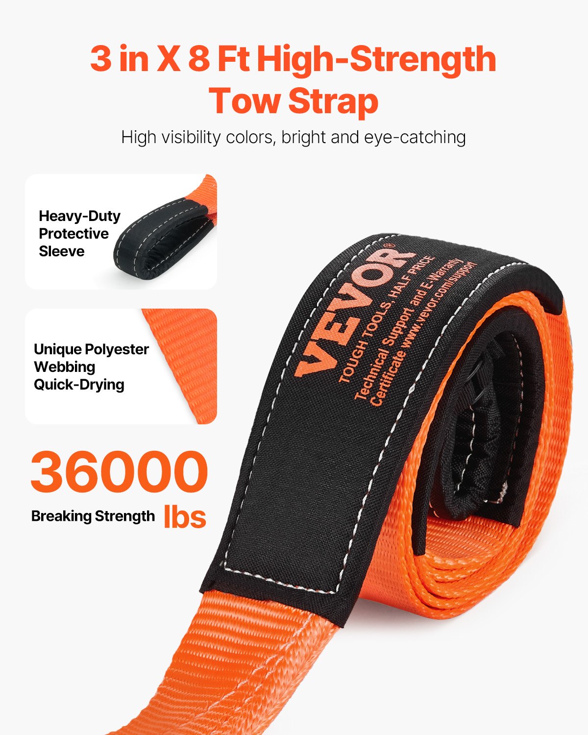 Recovery Tow Strap, 8ft, 3in Wide - image 4