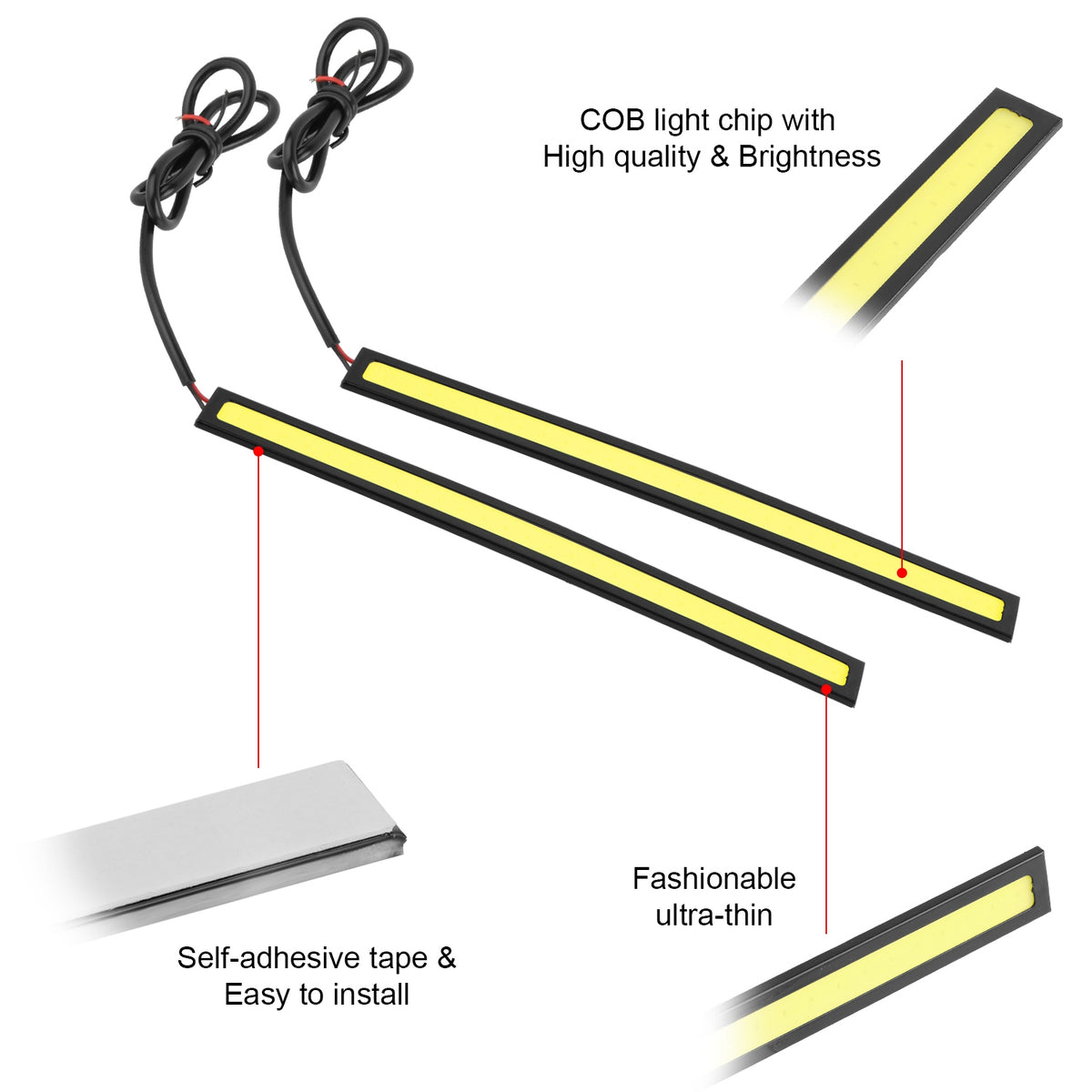 2Pcs LED Daytime Running Lights Car LED COB DRL Fog Lights IP45 Waterproof LED Strip Fog Day Driving Lamp Sticker For 12V Car Interior Exterior Use - image 2