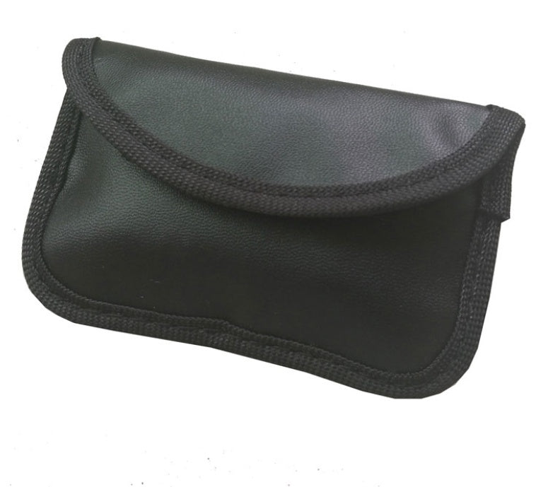 Black PU car key case with anti-scan protection – front view on white background