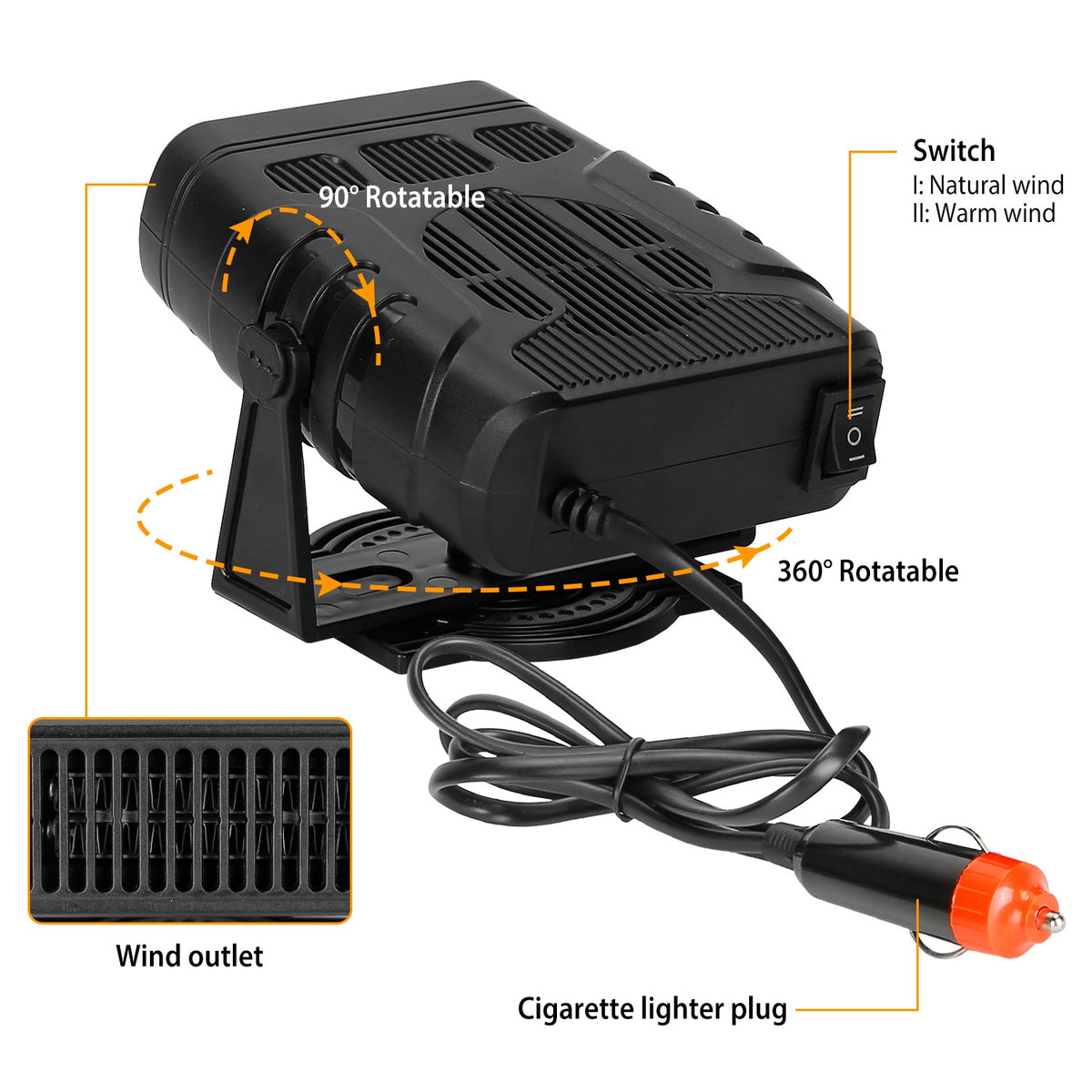 24V 200W Or 12V 120W Portable Car Heater Heating Fan 2 In 1 Defroster Demister Windshield Heater Automotive Cooling Fan - image 10