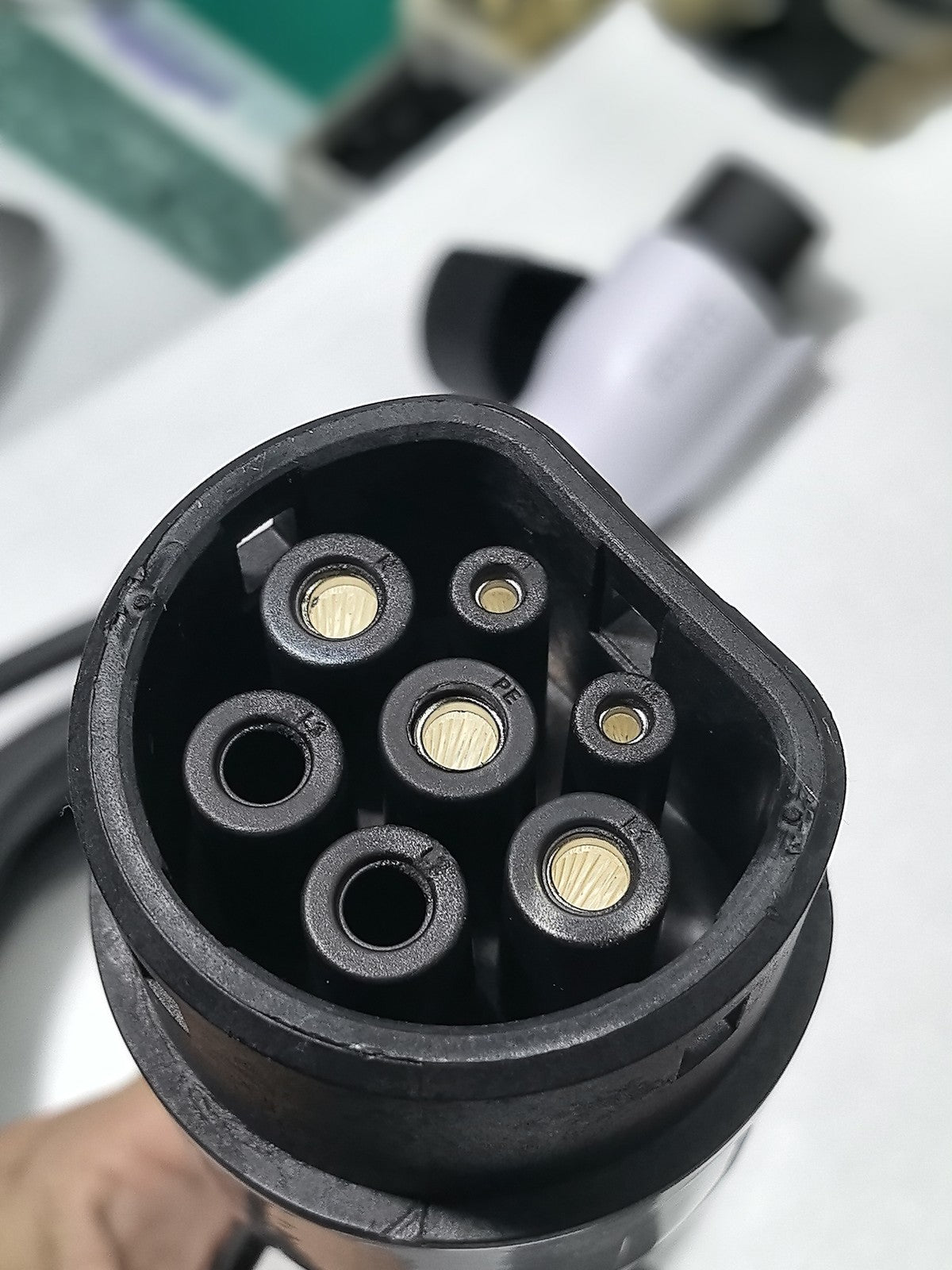 32A Type 2 to Type 2 EV charging cable, 5m – close-up of male plug pin layout