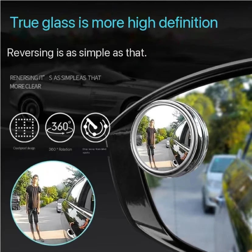 Adjustable blind spot mirrors, pair – supplier infographic showing high definition glass for reversing