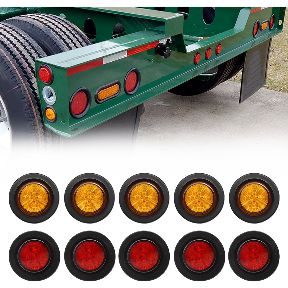 Truck Universal Small Taillight American Version, 4LED Rubber Ring Round Light With Plug ,12V, 5 Red Covers-5 Yellow Covers - Universal