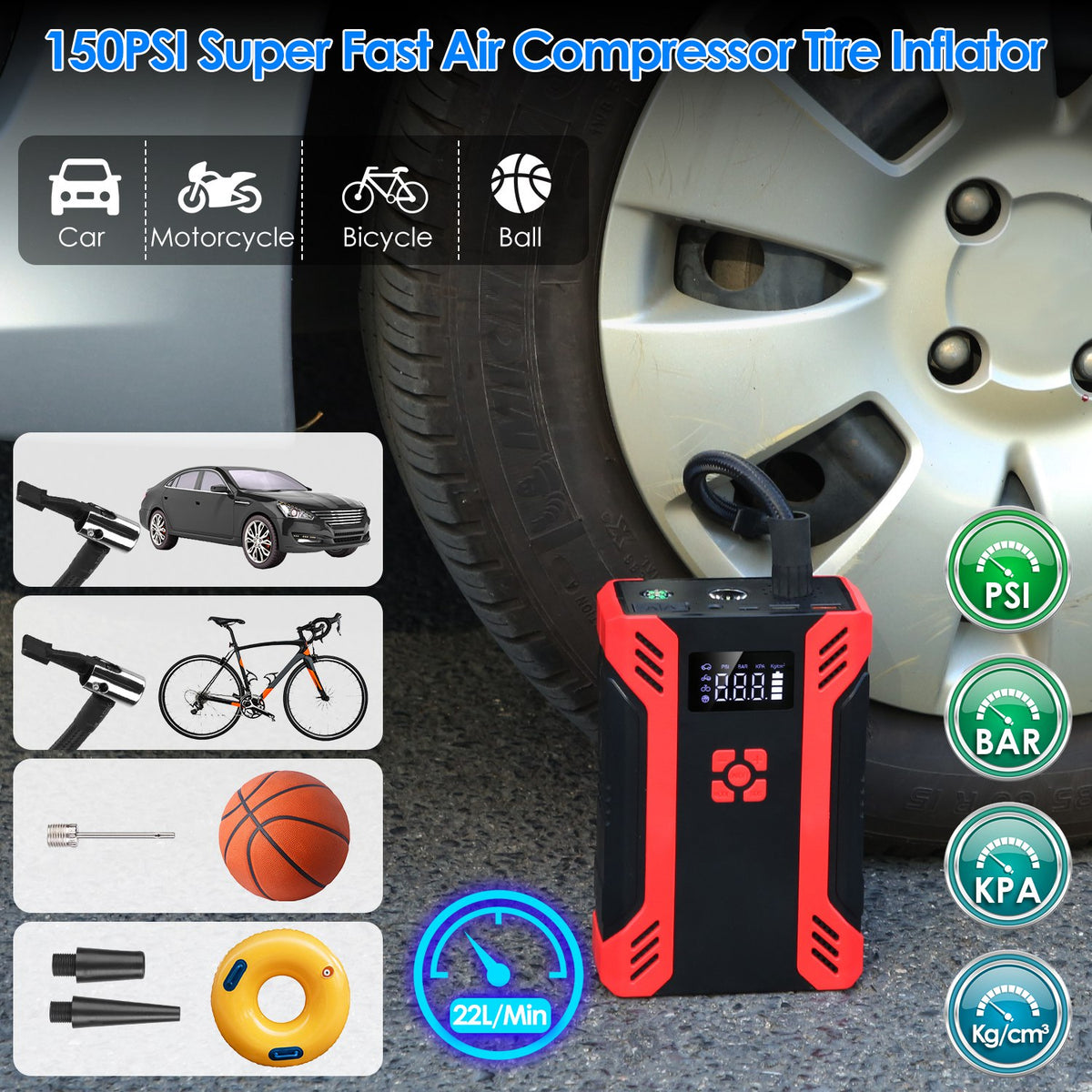1Pc Car Jump Starter With Air Compressor Portable Car Battery Booster With Digital Tire Inflator With 2000mAh Peak Current For 12V Car 6.5L Gas Or 4.0L Diesel Engines - image 7