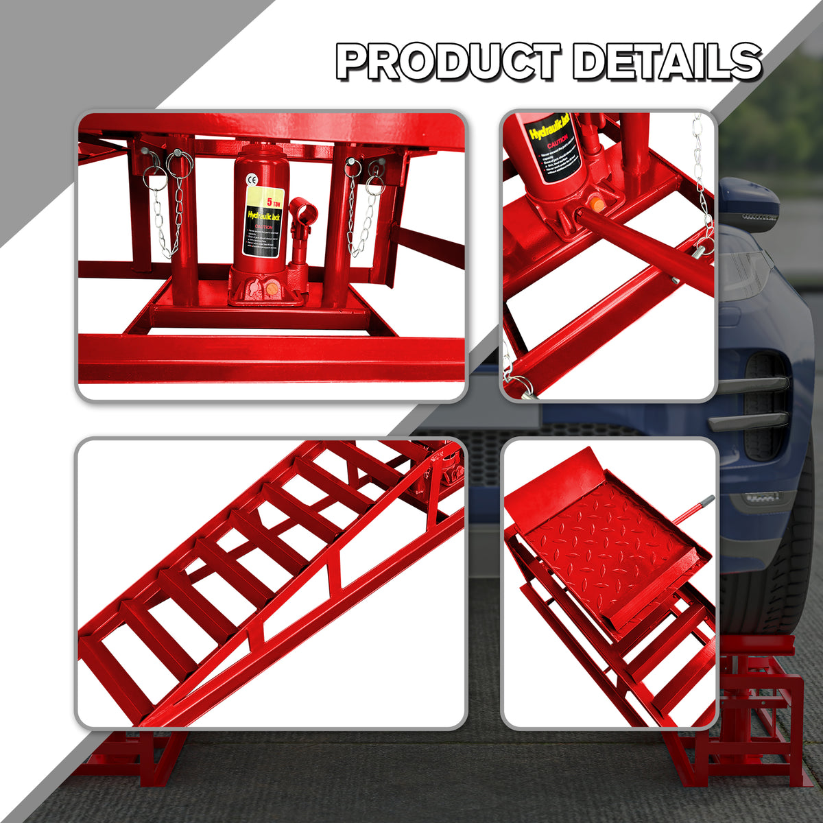2 Pack Hydraulic Car Ramps 5T 11000lbs Low Profile Car Lift Service Ramps Truck Trailer Garage,Height Hydraulic Vehicle Ramps - image 4