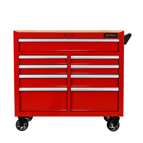 9 DRAWERS MULTIFUNCTIONAL TOOL CART WITH WHEELS AND WOODEN TOP - image 4