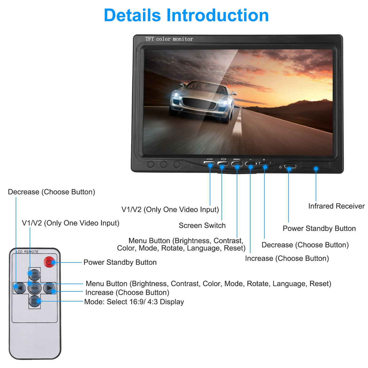 1Pc 7In Screen Backup Camera System Vehicle Rear View Monitor Kit IP67 Waterproof Car Parking Reverse System With Night Vision For Car Trunk Van SUV - image 3