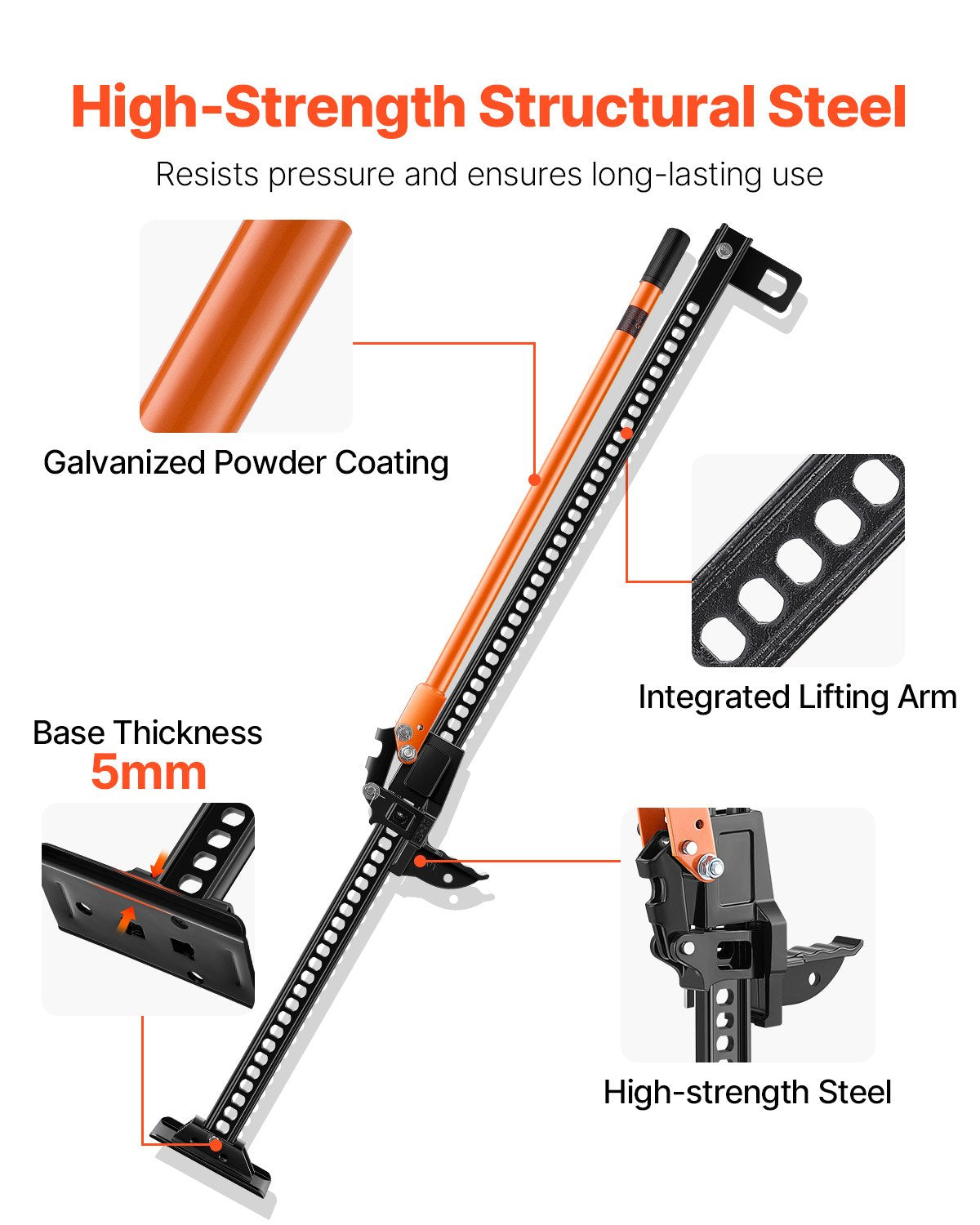 Farm Jack, 152.5 Cm Utility High Lift Farm Jack, 3.18 Ton Capacity Ratcheting Off Road Utility Jacks, Heavy-Duty Lift Jacks With 130.1-1380 Mm Lifting Range For Tractor, Truck, SUV - image 4