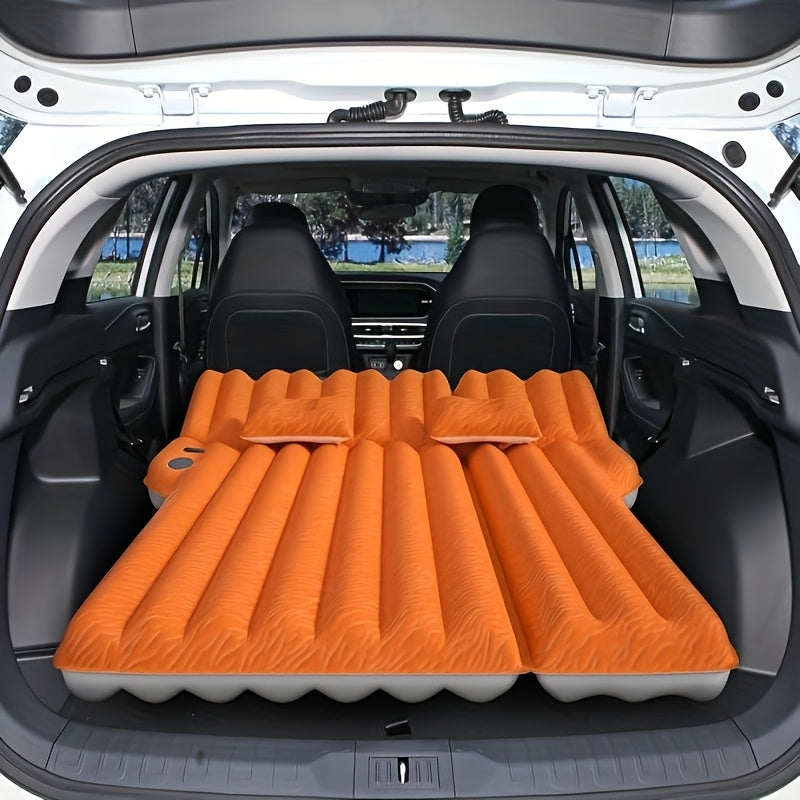 Air Mattress For SUV, Inflatable Car Air Mattress For Camping, Flocking Car Bed With Air Pump & 2 Pillows, Portable Sleeping Pad Mattress, With Phone And Cup Holder - Orange