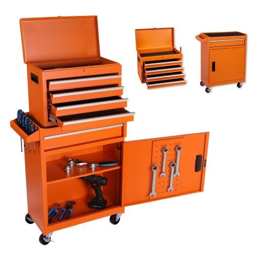 Tool Chest, 5-Drawer Rolling Tool Storage Cabinet With Detachable Top Tool Box, Liner, Universal Lockable Wheels, Adjustable Shelf, Locking Mechanism, Metal Tool Cart For Garage Workshop - image 2