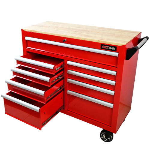 9 DRAWERS MULTIFUNCTIONAL TOOL CART WITH WHEELS AND WOODEN TOP - image 7