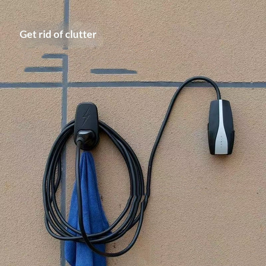 EV charging connector holder, wall-mounted – mounted on wall holding coiled charging cable
