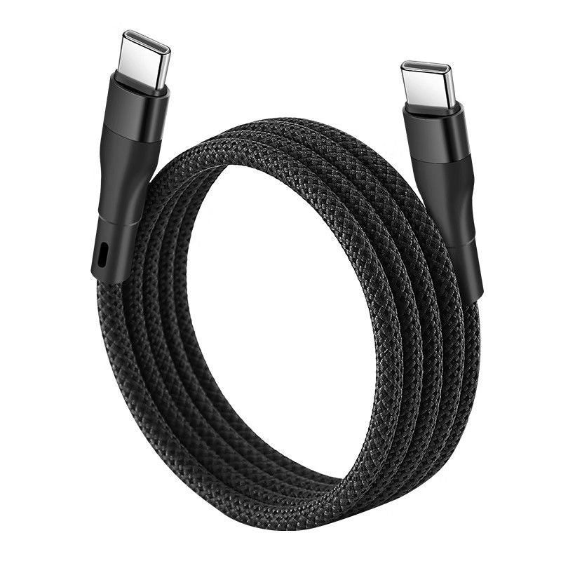 Magnetic charging cable organiser clips – close-up of coiled black braided type-c cable