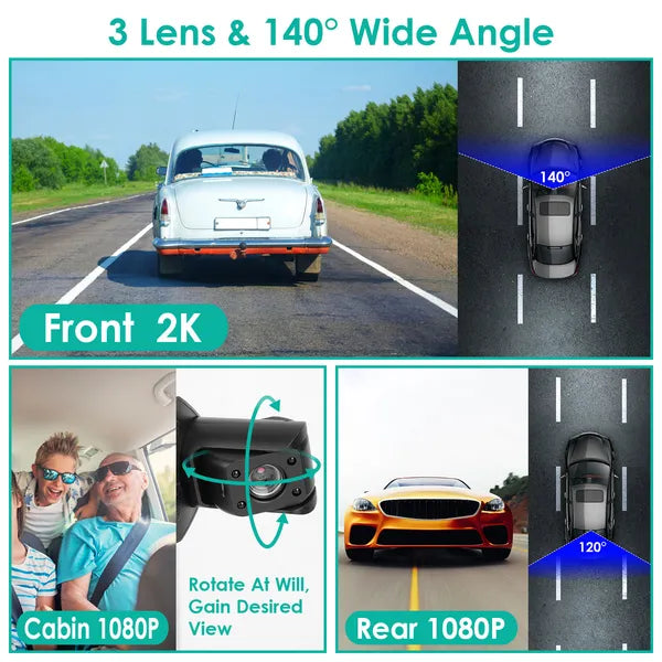 2K Car DVR 3 Channel Dash Cam Camcorder Camera Recorder With 140° Angle GPS WiFi Night Vision G-sensor Loop Recording Parking Monitor - image 3