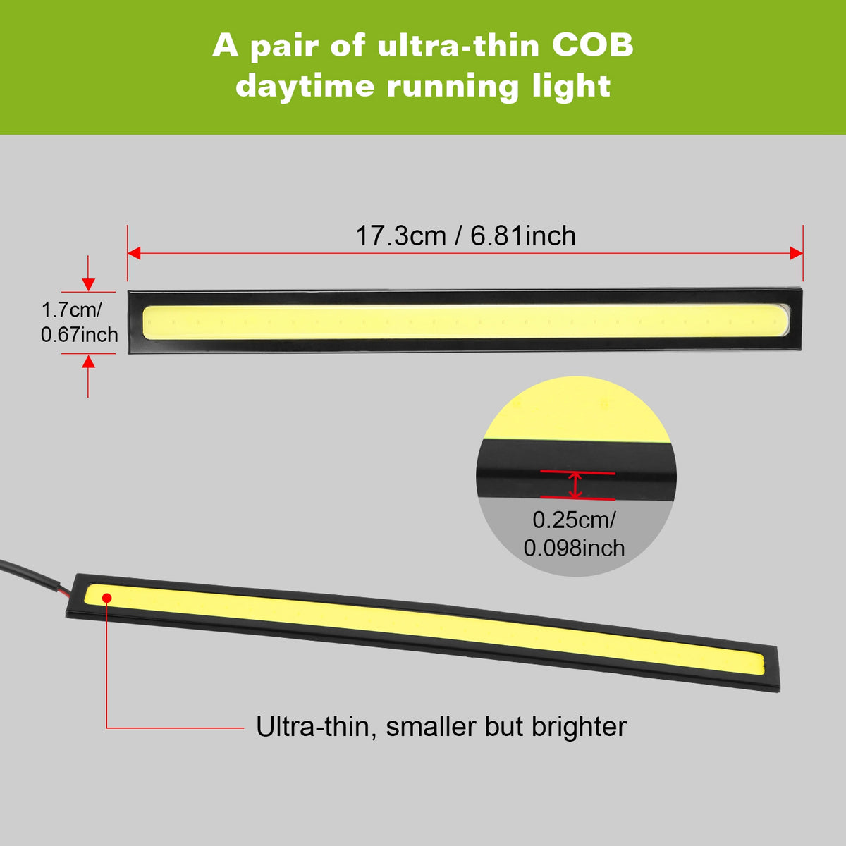 2Pcs LED Daytime Running Lights Car LED COB DRL Fog Lights IP45 Waterproof LED Strip Fog Day Driving Lamp Sticker For 12V Car Interior Exterior Use - image 5