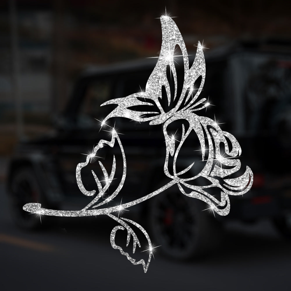 Cartoon Shiny African Woman Automobile Sticker - Butterfly Rose Silver