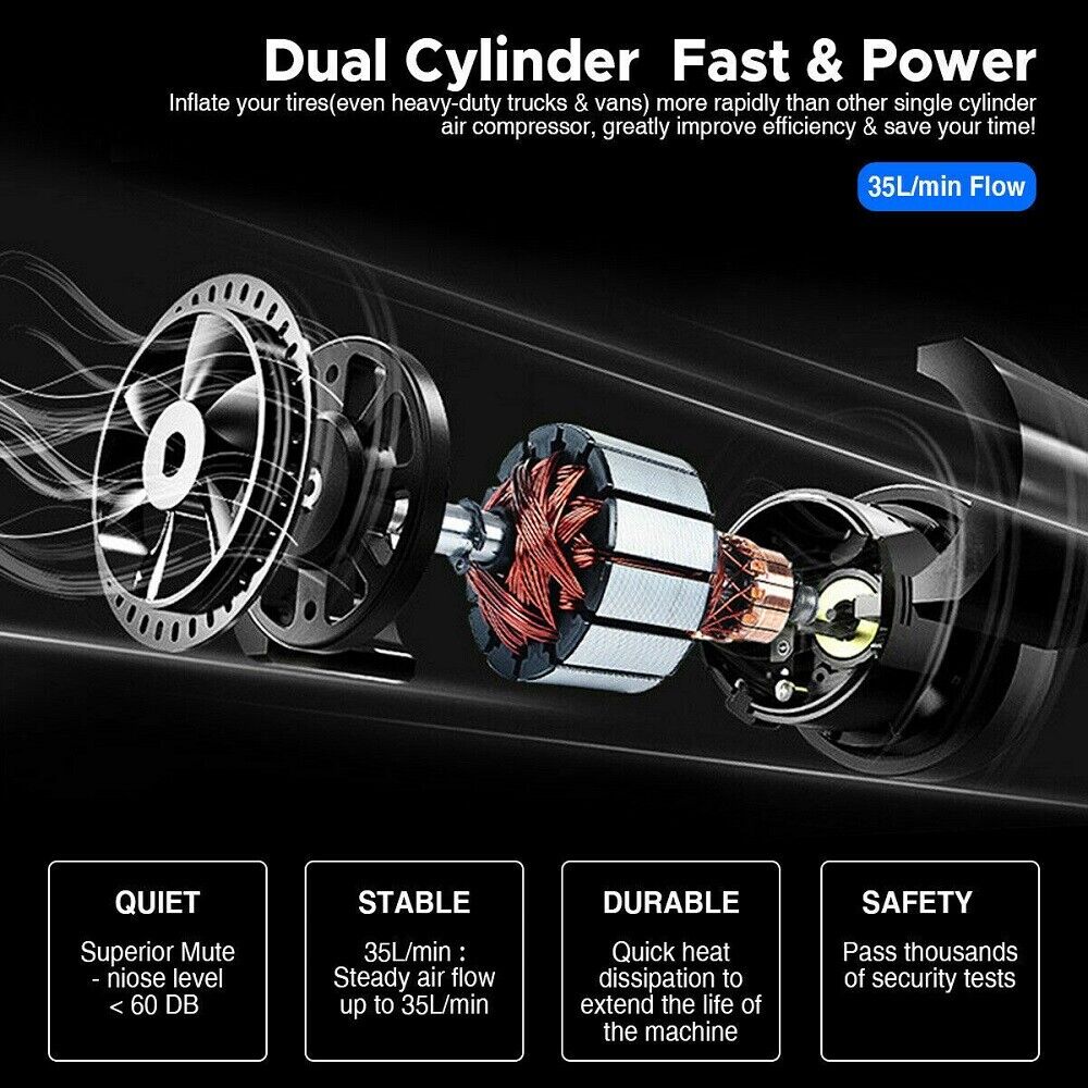 150PSI HEAVY DUTY PORTABLE 12V ELECTRIC CAR TYRE INFLATOR AIR COMPRESSOR - image 3