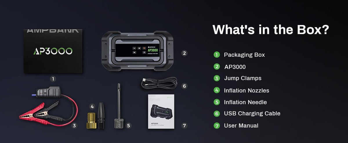 3000A Portable Car Emergency Starter Power Supply With Inflator Function 150PSI Digital Tire Inflator 12V Car Battery Charger With LED Lighting LCD Display - image 2