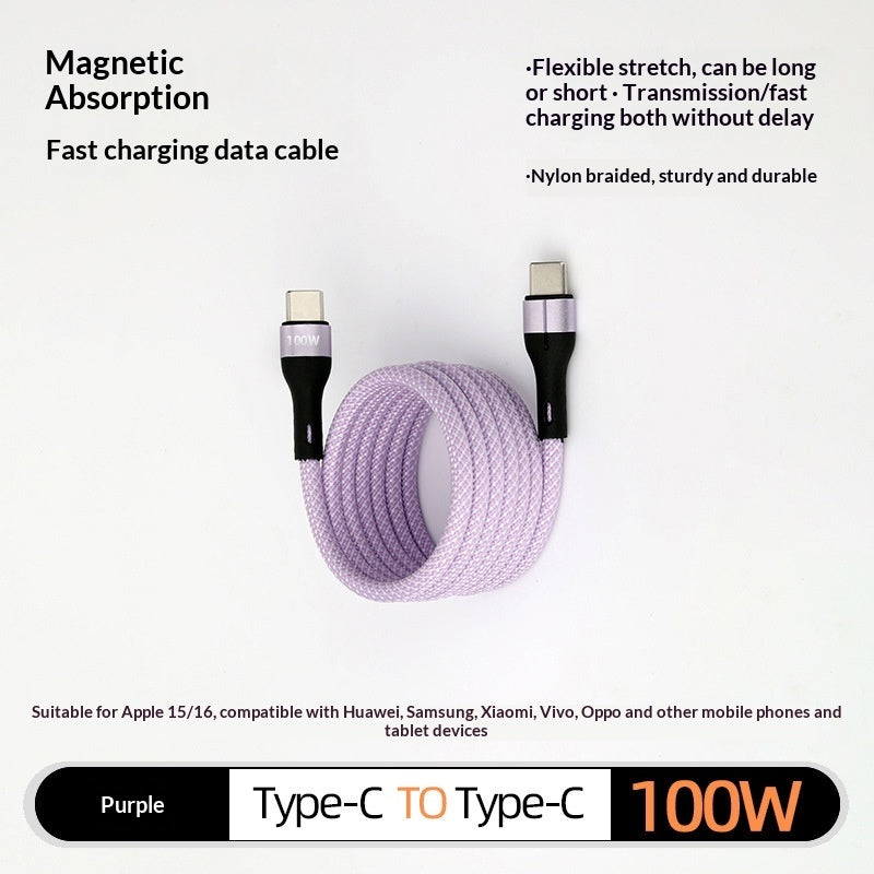 Magnetic charging cable organiser clips – supplier infographic showing purple type-c cable magnetic absorption