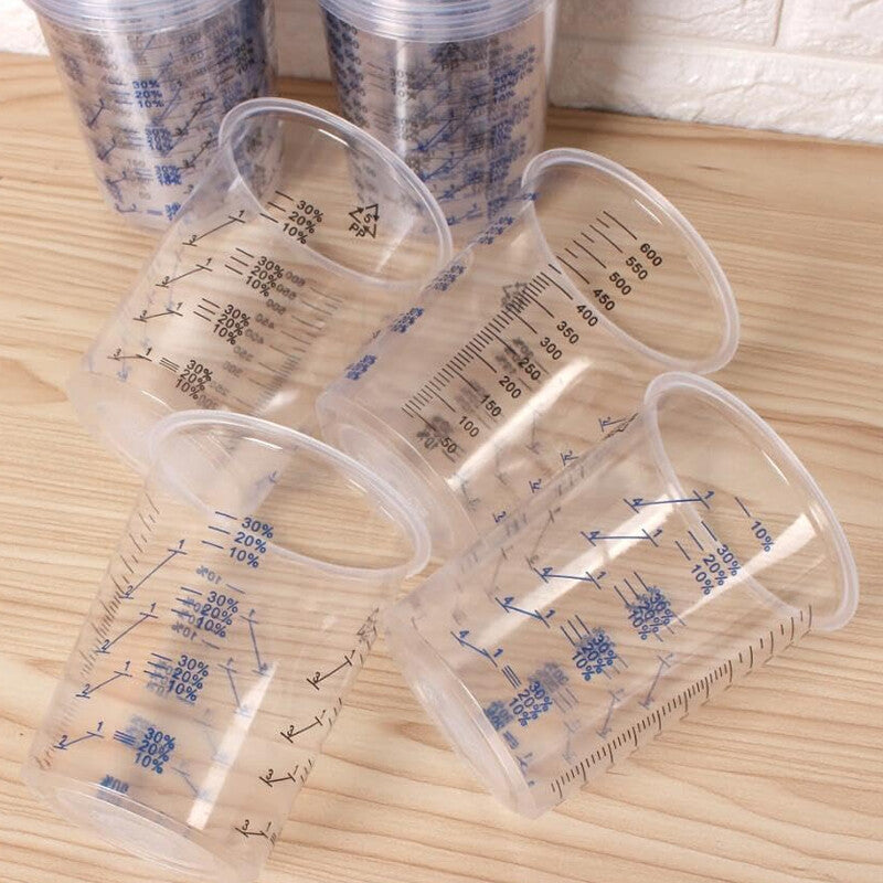 50X Clear Paint Plastic Mixing Cups 600CC Calibrated Measuring Polypropylene New - image 5
