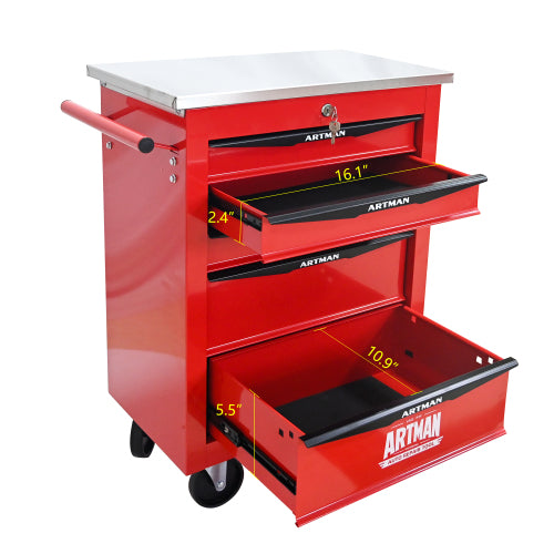 5 Drawers Multifunctional Tool Cart With Wheels,Metal Rolling Tool Cart Storage For Garage Workshop Warehouse Repair Shop--With Stainless Steel Roof--Red Black - image 9