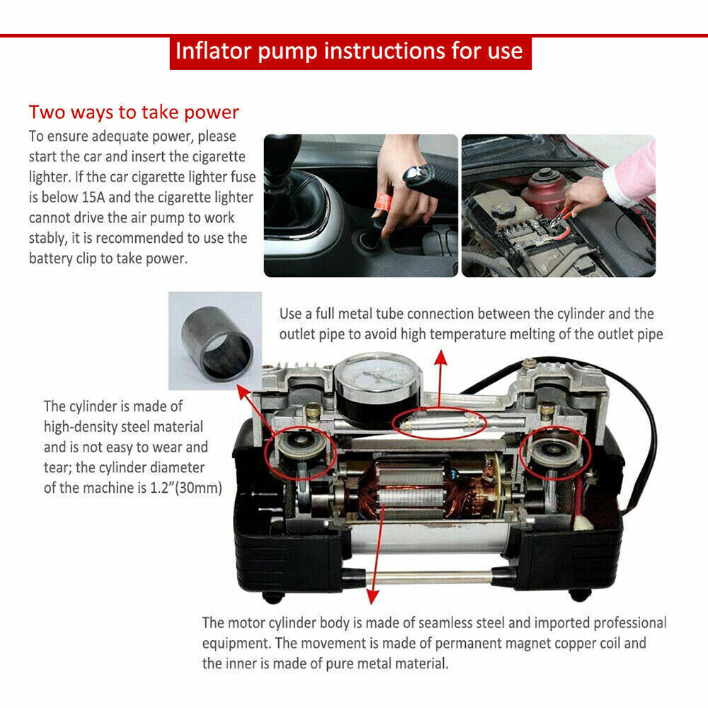 150PSI HEAVY DUTY PORTABLE 12V ELECTRIC CAR TYRE INFLATOR AIR COMPRESSOR - image 5