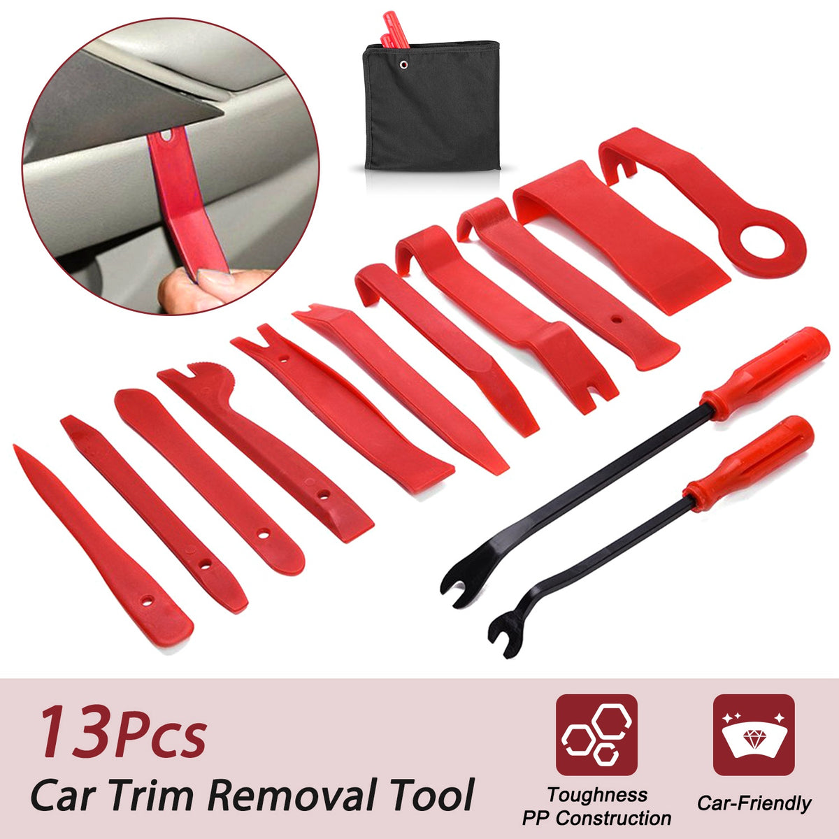 13 Pcs Car Trim Removal Tool Auto Door Panel Clip Dash Plastic Interior Radio Body Open Pry Kit