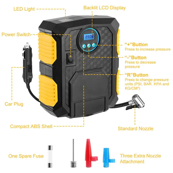 Tire Inflator 12V DC 120W 150PSI Tire Pump W/LCD Electric Air Compressor Pump 25L/Min Large Air Flow - image 4