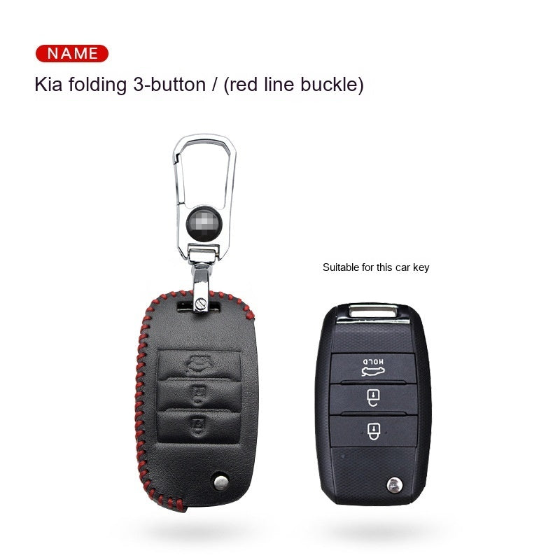 Key fob case for Kia smart & folding keys – genuine leather – supplier infographic showing folding key case with matching key shape