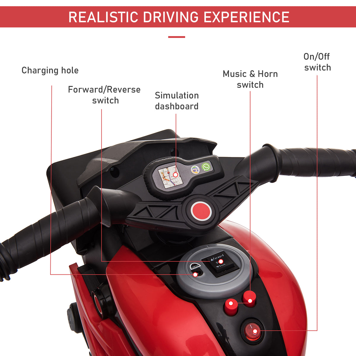 Red 6V Kids Electric Motorcycle Ride-On Dirt Bike Toy With Music Horn Headlights - image 2