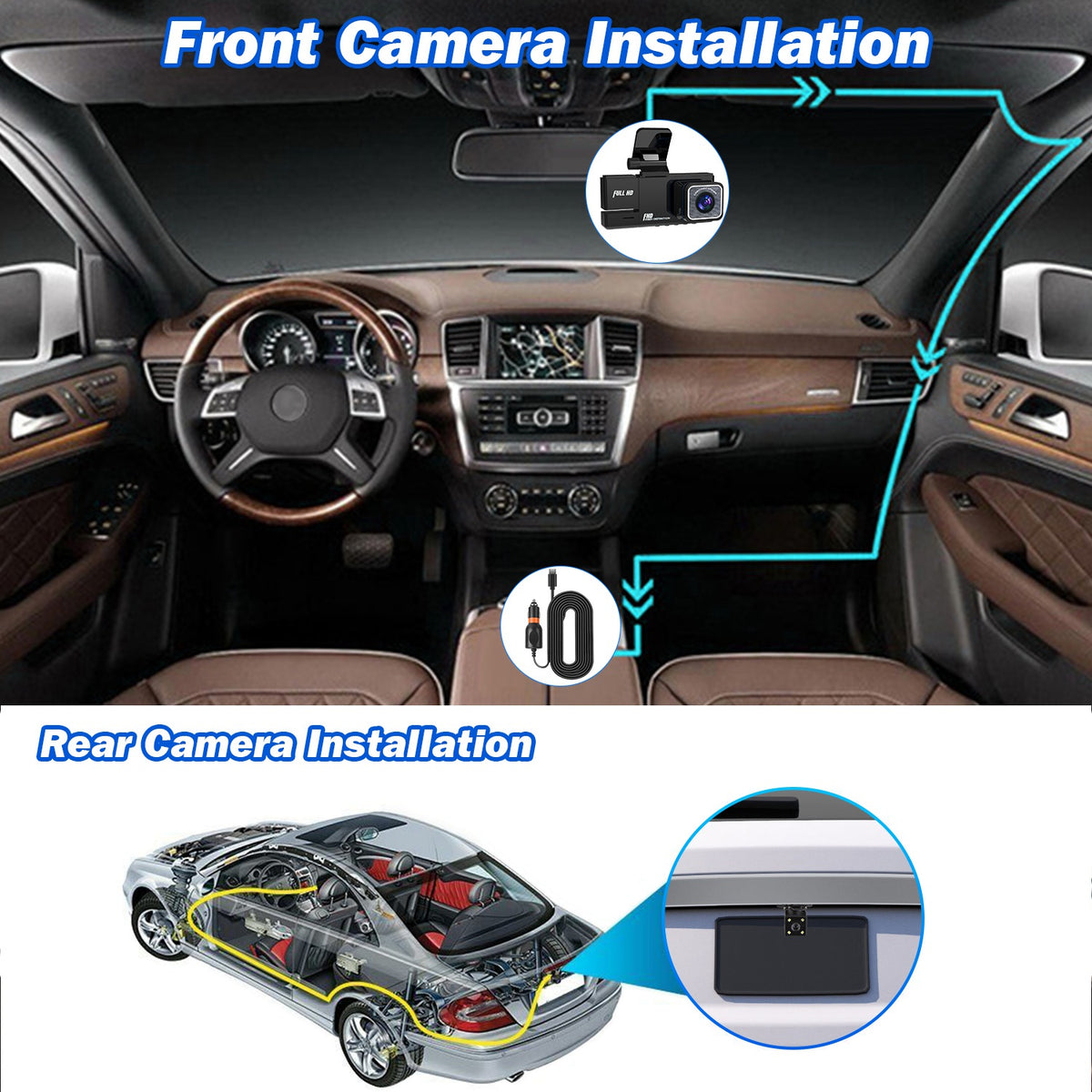 1Pc WiFi FHD 1080P Car Dash Cam 3 Channels Front Rear Inside Dash Camera With Loop Recording Reversing Image Night Vision 170 Degree Wide Angle Support 64G MMC Card Included - image 5