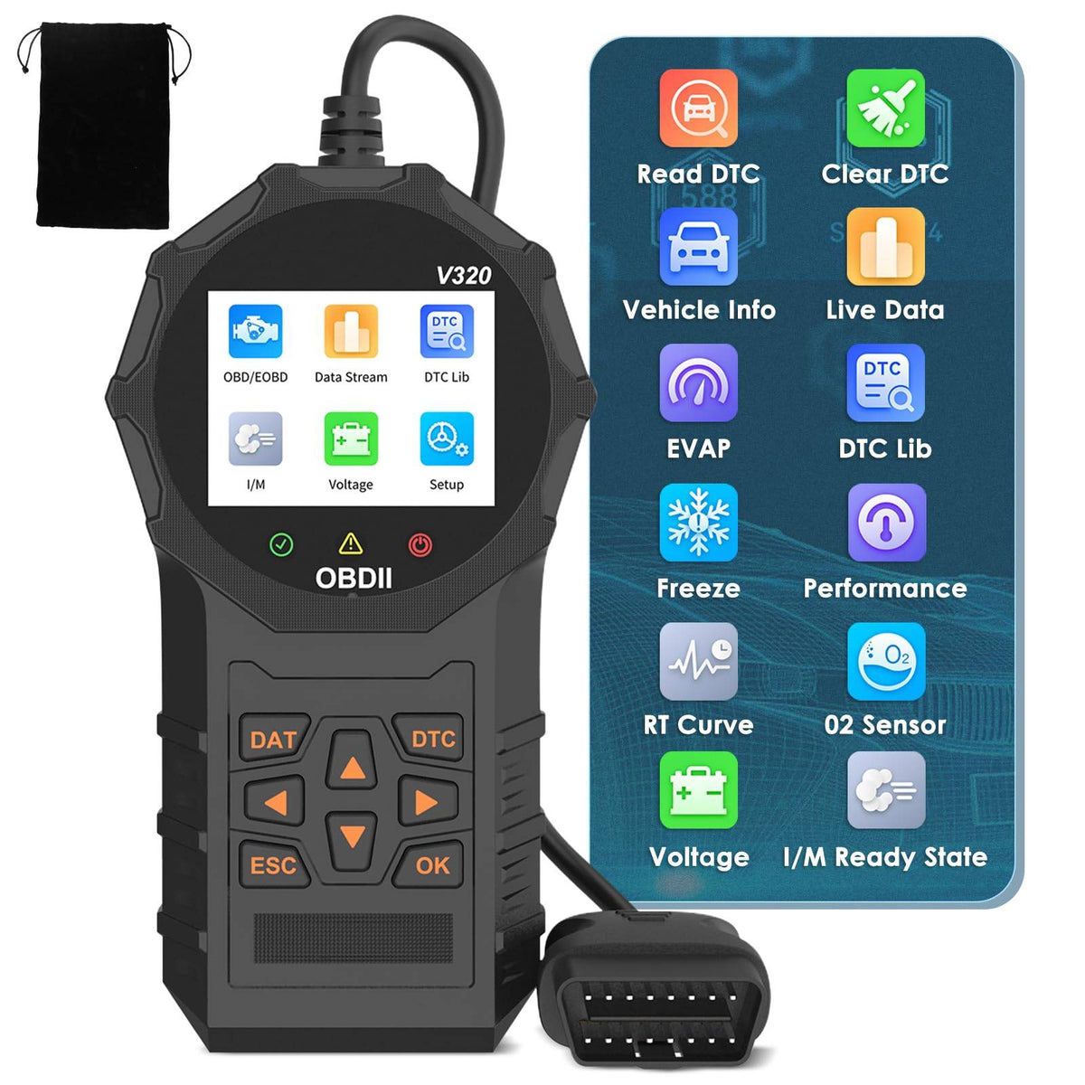 Automotive OBD2 Scanner OBD Code Reader Car Check Engine Fault Diagnostic Tool - Black