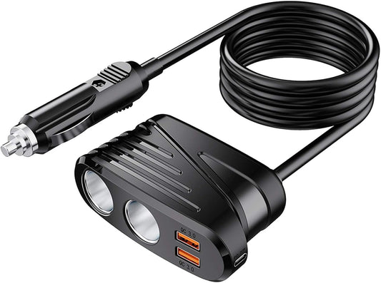 Car Charger 120W 2-Way Cigarette Lighter Splitter 12V Power Adapter Socket Extension With Dual USB