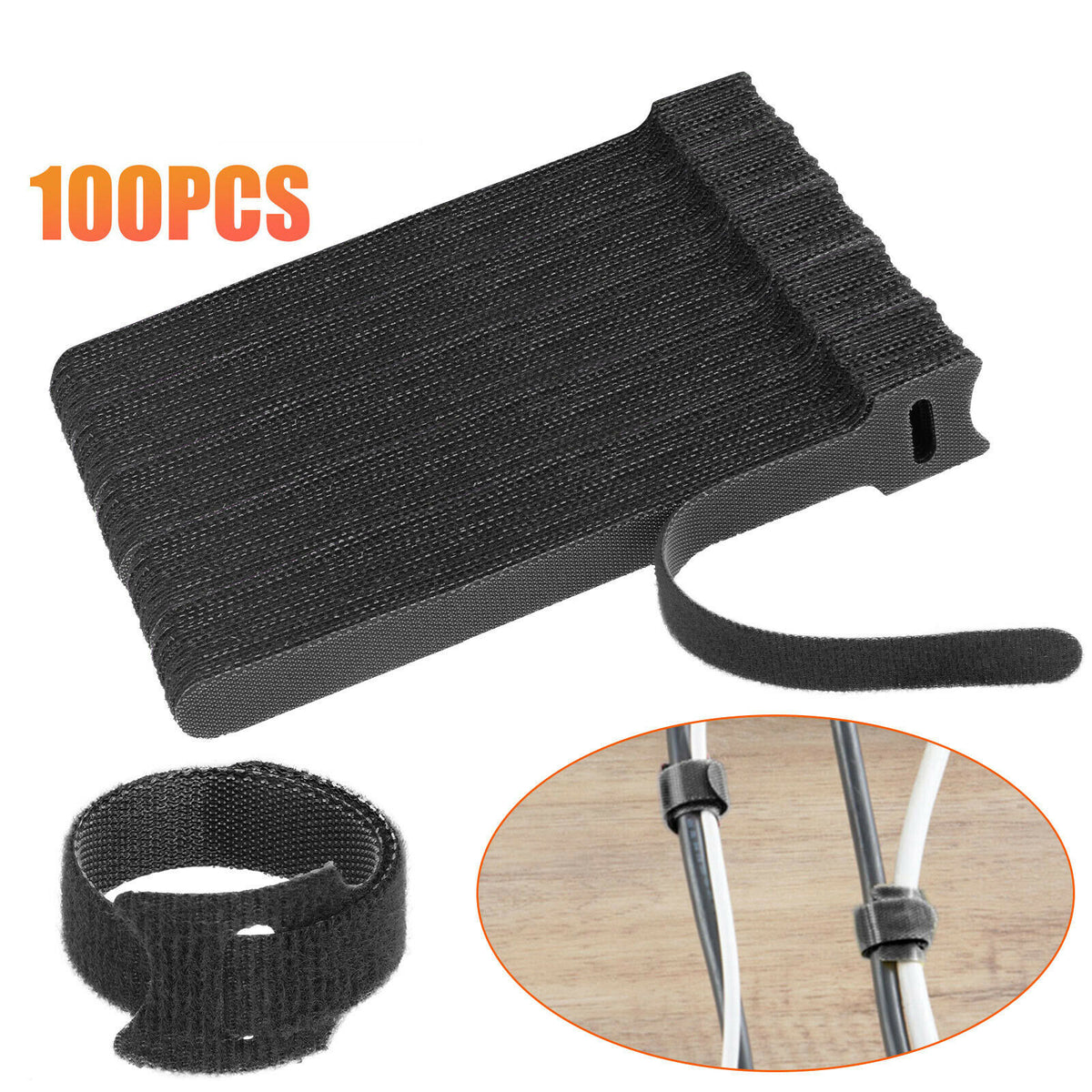 Hook-and-Loop Cable Ties, 100 Pack