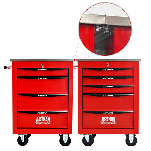 5 Drawers Multifunctional Tool Cart With Wheels,Metal Rolling Tool Cart Storage For Garage Workshop Warehouse Repair Shop--With Stainless Steel Roof--Red Black - image 3