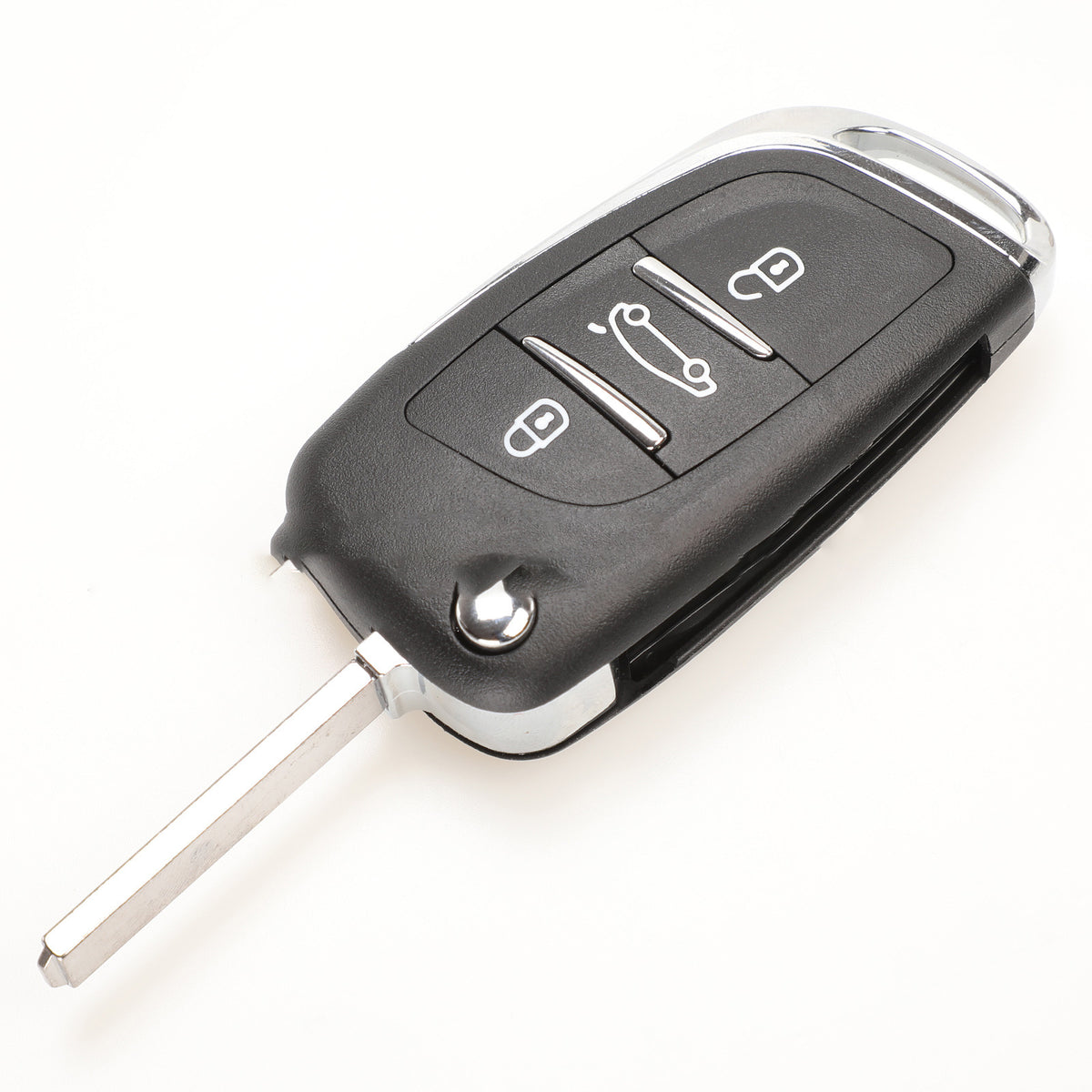 Replacement folding key shell for Citroën & Peugeot – angled view of 3-button flip key