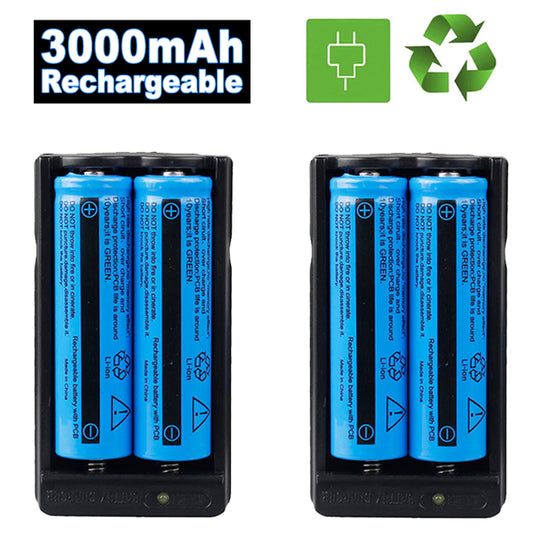 (2Pack)2 PCS3000mAh 18650 Rechargeable Batteries + 1PCS DoubleCharger Set For FlashlightsHeadlamp(TK/TMEU For Self-pickup)