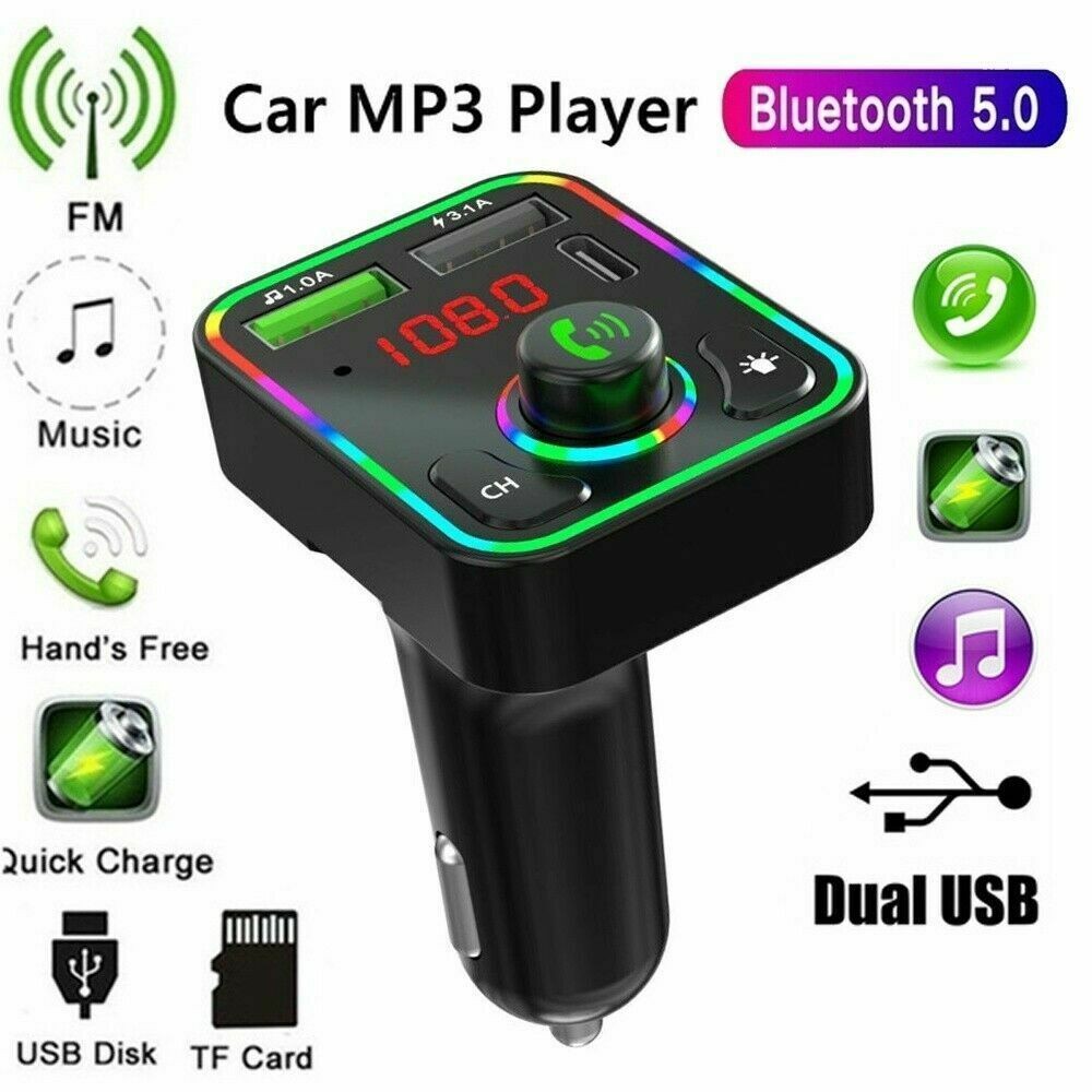 Car Bluetooth FM Transmitter USB Charger MP3 Player Handsfree Call - Black