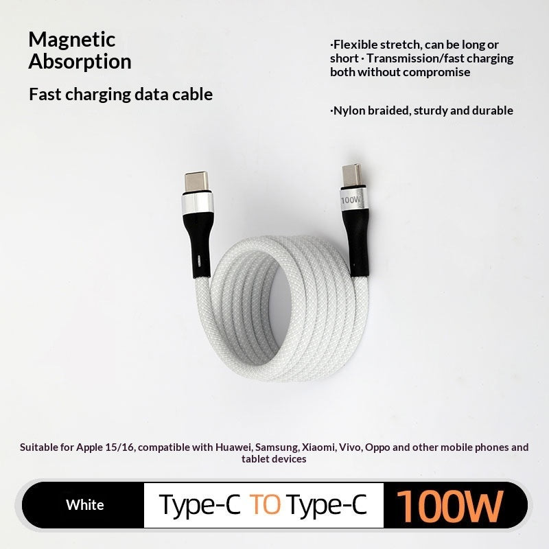 Magnetic charging cable organiser clips – supplier infographic showing white type-c cable magnetic absorption