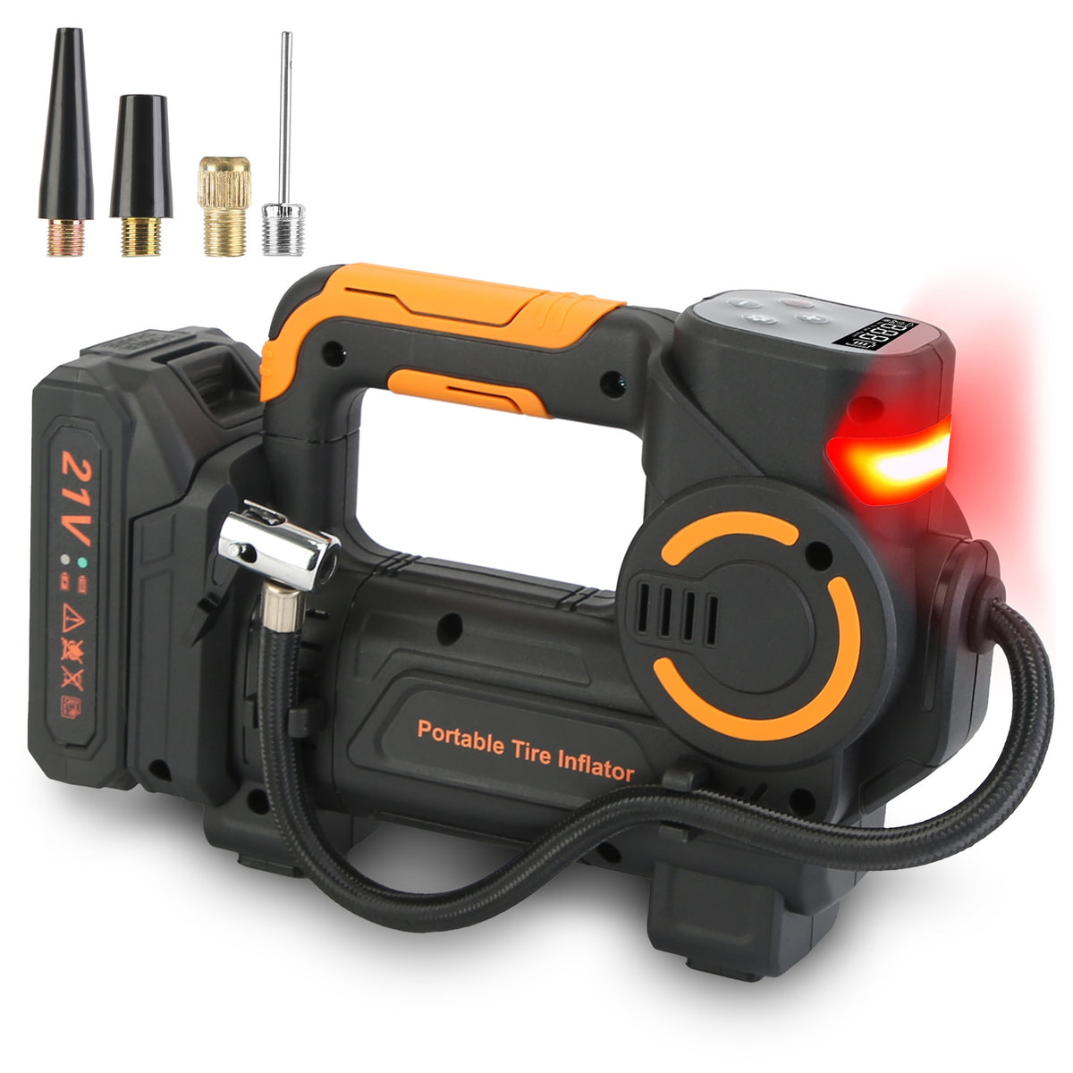 1Pc 140W 150PSI 21V Battery Powered Tire Inflator Cordless Air Inflator Digital Air Compressor With LED Light For Cars Motorcycles Bicycles Balls - Black