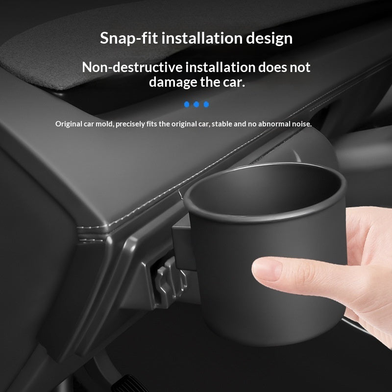 Glasses case and cup holder set for Tesla Model 3/Y – hand installing cup holder onto dashboard mount