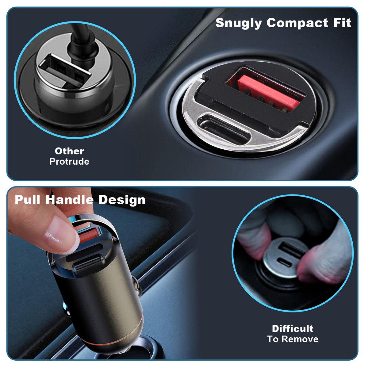 2Pcs 1,00W USB TypeC Car Charger QC4.0 PD3.0 USB Fast Charging Adapter Dual Port Car Cigarette Lighter Compatible With Phone Pad - image 5