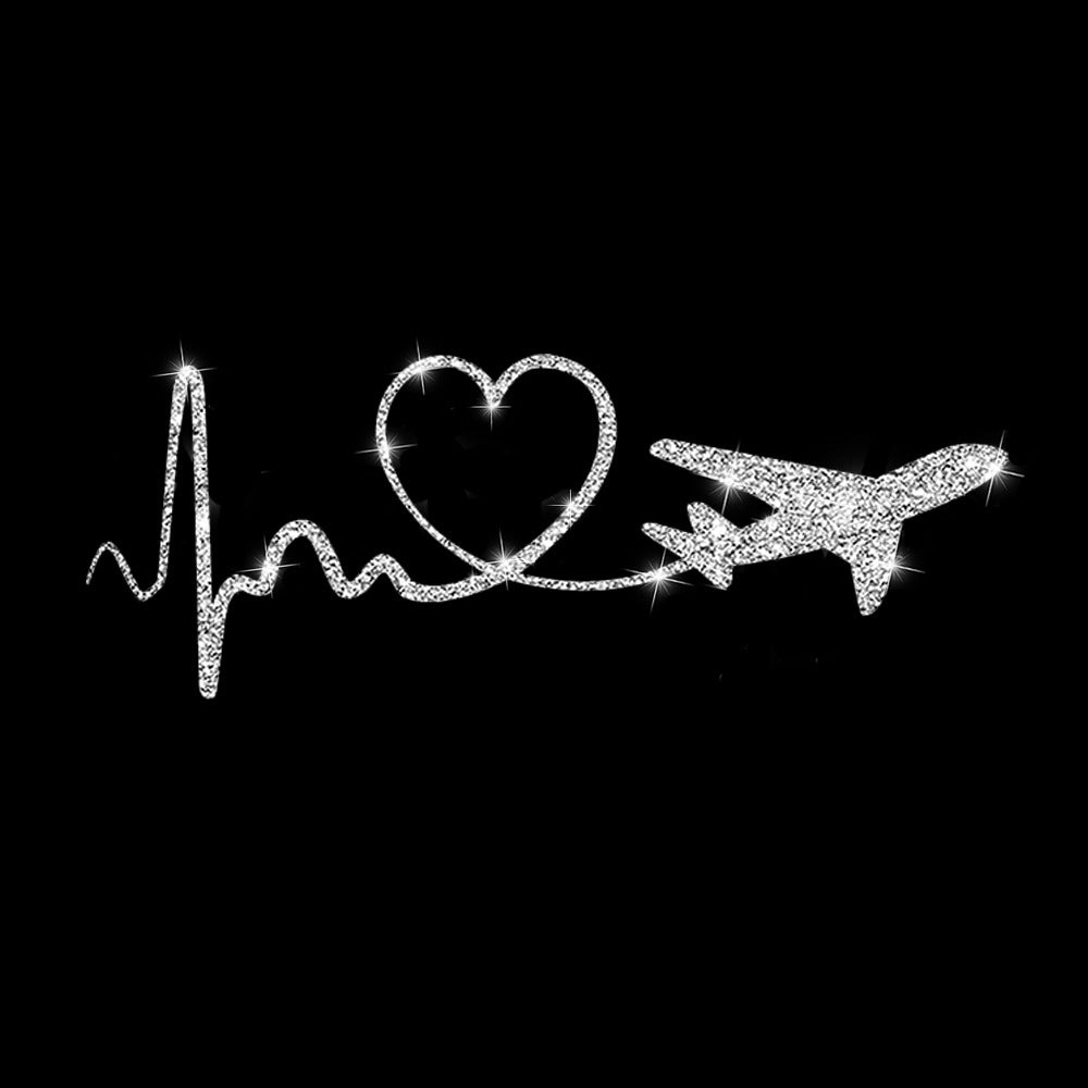 Cartoon Shiny African Woman Automobile Sticker - Heart Plane Silver