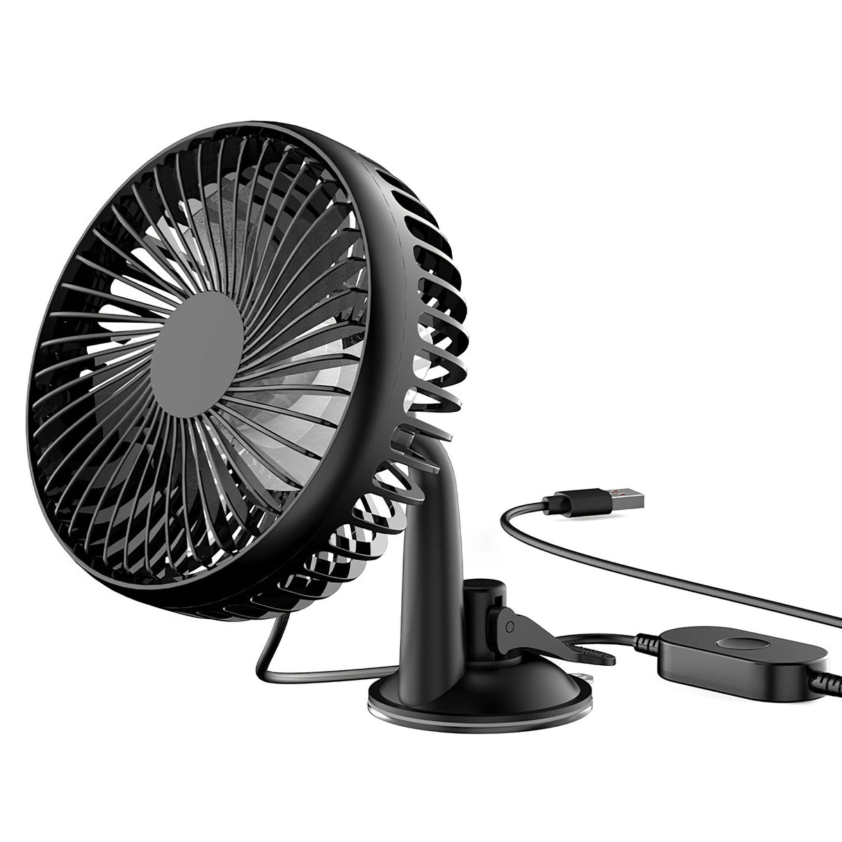 1Pc Car Cooling Fan Portable Rotatable USB Vehicle Fan Backseat Clip Fan Dashboard Window Suction Fan For SUV RV Pickup With 3 Speeds - Black