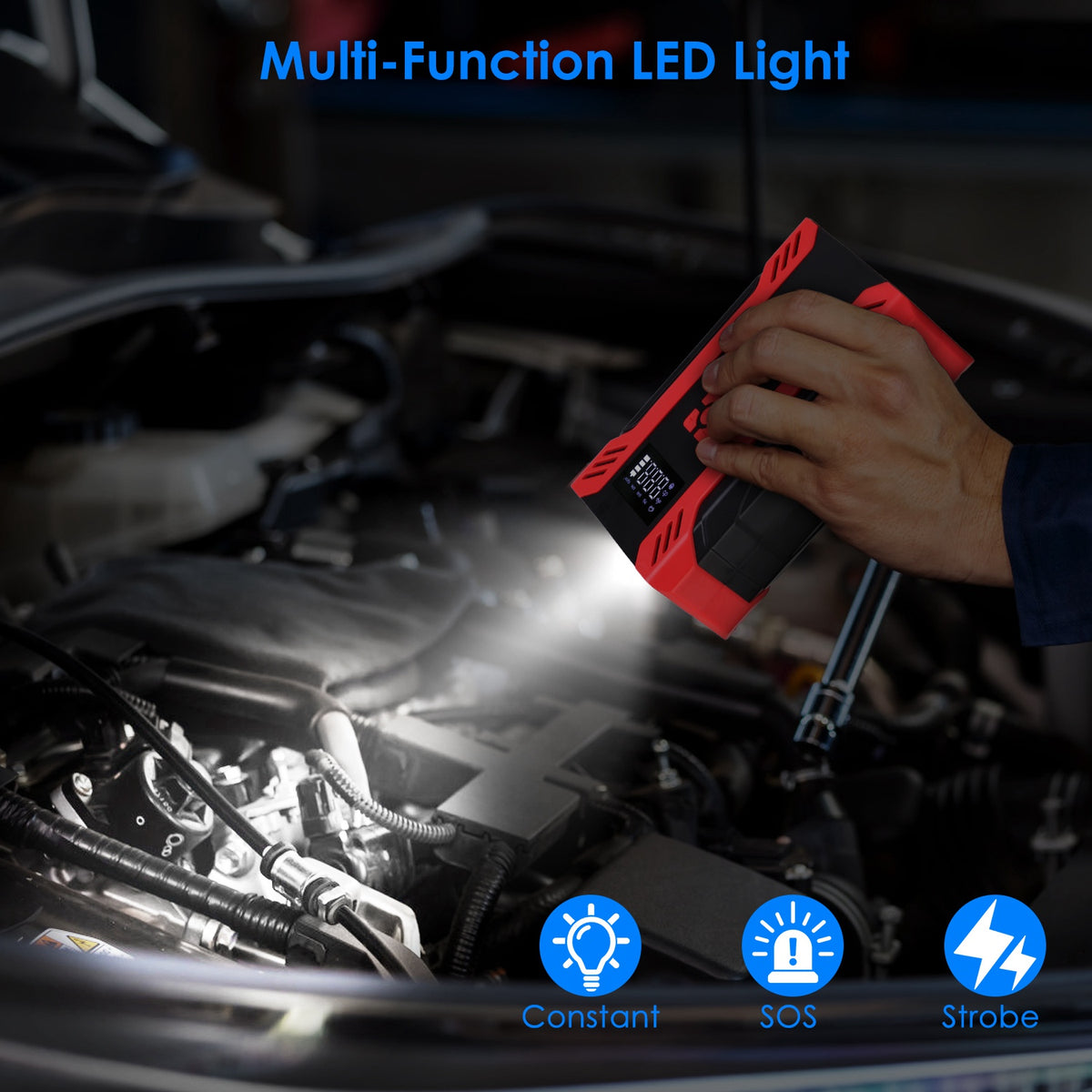 1Pc Car Jump Starter With Air Compressor Portable Car Battery Booster With Digital Tire Inflator With 2000mAh Peak Current For 12V Car 6.5L Gas Or 4.0L Diesel Engines - image 3