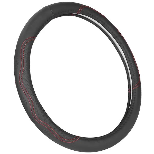 Steering Wheel Cover 14.5in-15in Diameter Universal Fiber Leather Car - Black