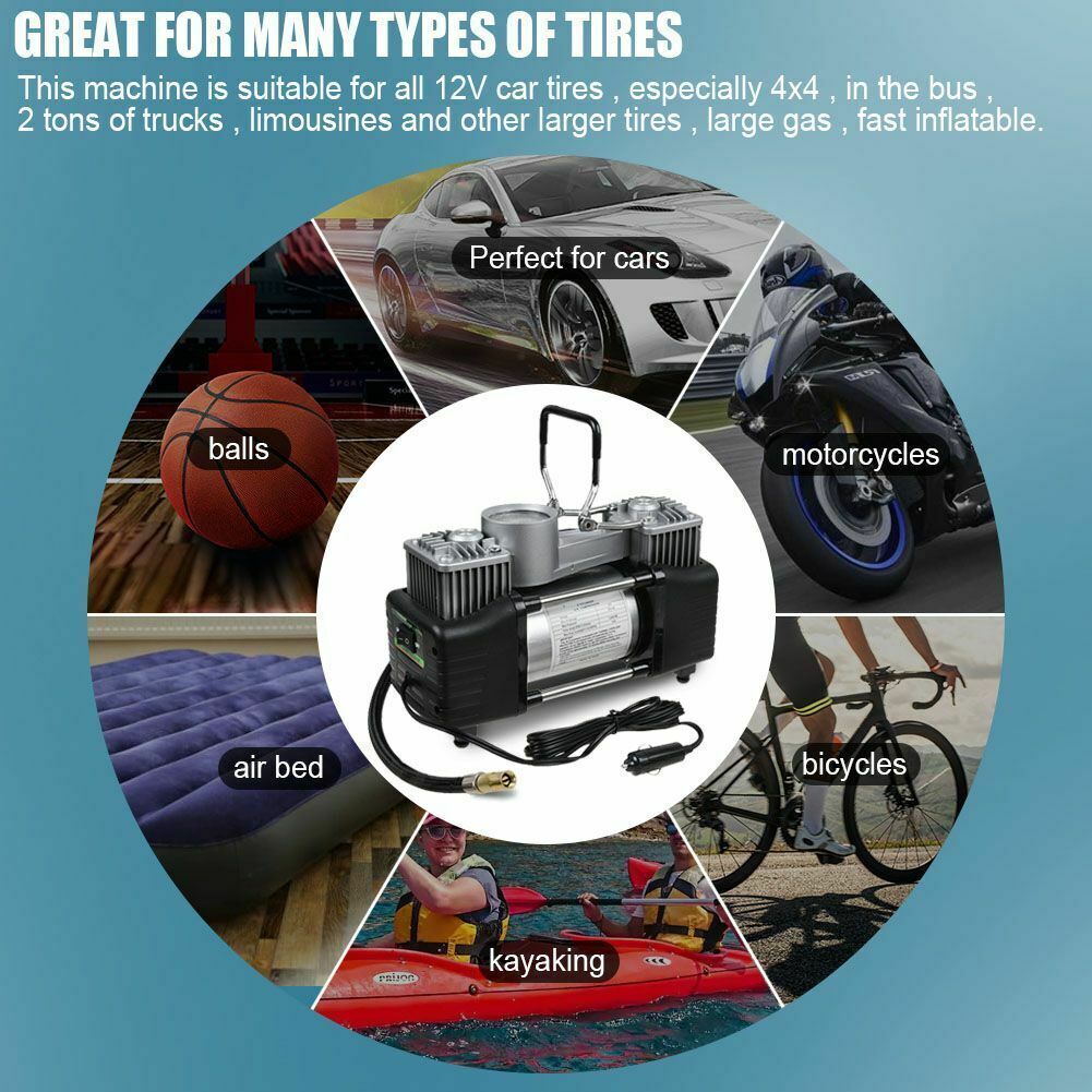 150PSI HEAVY DUTY PORTABLE 12V ELECTRIC CAR TYRE INFLATOR AIR COMPRESSOR - image 8