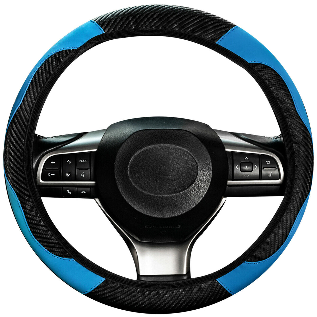 Auto Car Steering Wheel Cover Skidproof Leather Steering Wheel Case For 38cm15 - BlueBlack
