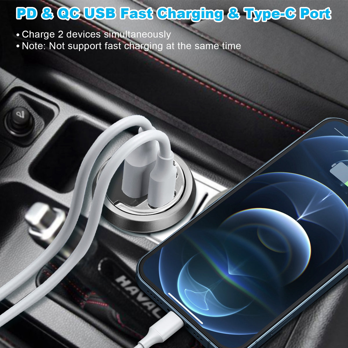 2Pcs 1,00W USB TypeC Car Charger QC4.0 PD3.0 USB Fast Charging Adapter Dual Port Car Cigarette Lighter Compatible With Phone Pad - image 7