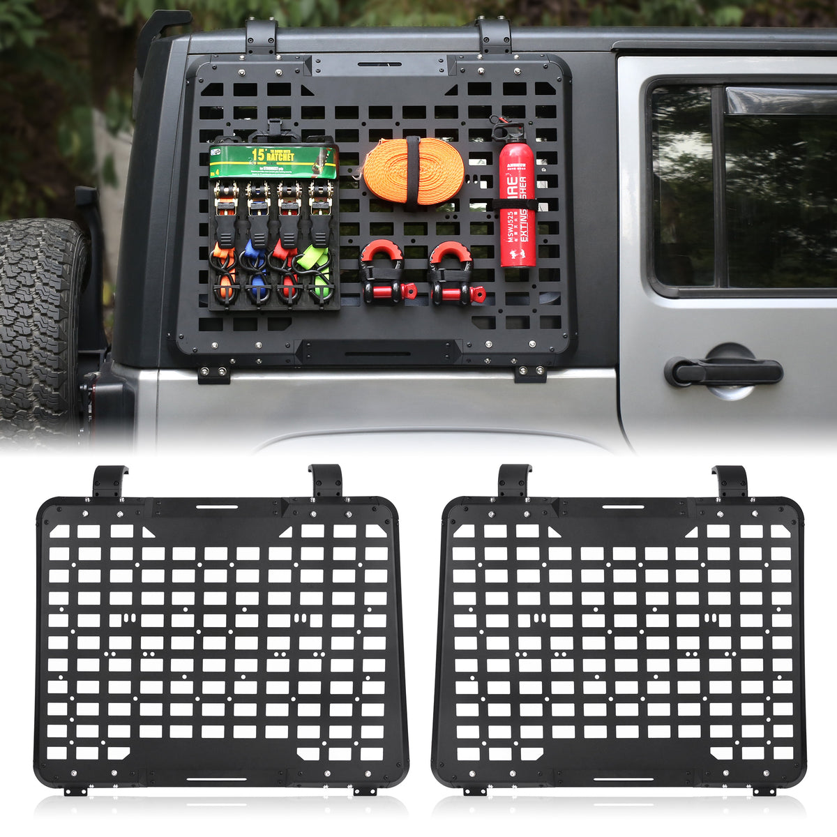 Window Cargo Shelf Compatible With Wrangler 2007-2018 JK 4 Doors - Black